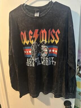 Colortone Ole Miss Rebels long sleeve shirt resembling AC/DC logo, size XL